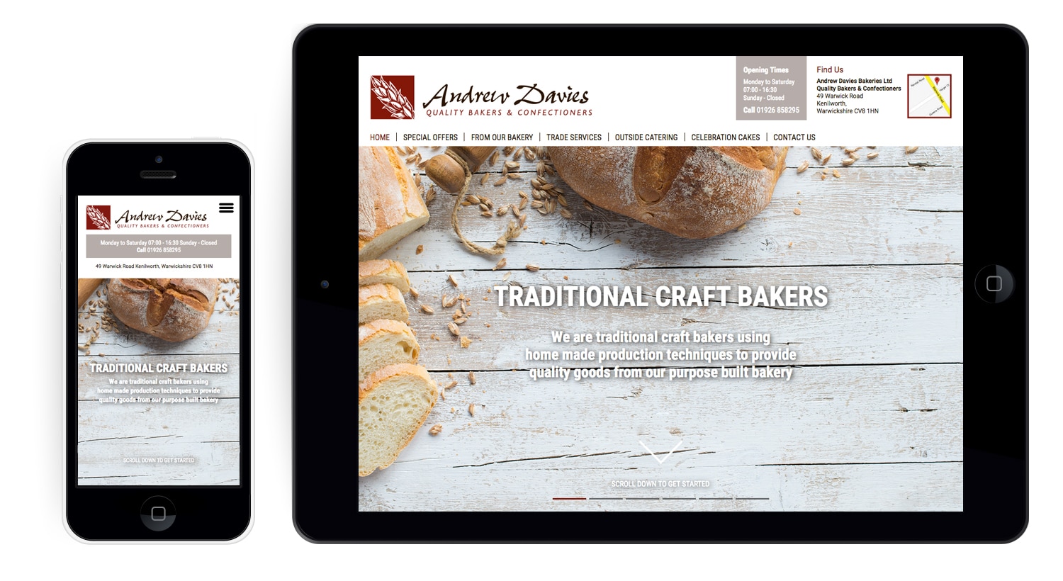 Andrew Davies website tablet and phone layout