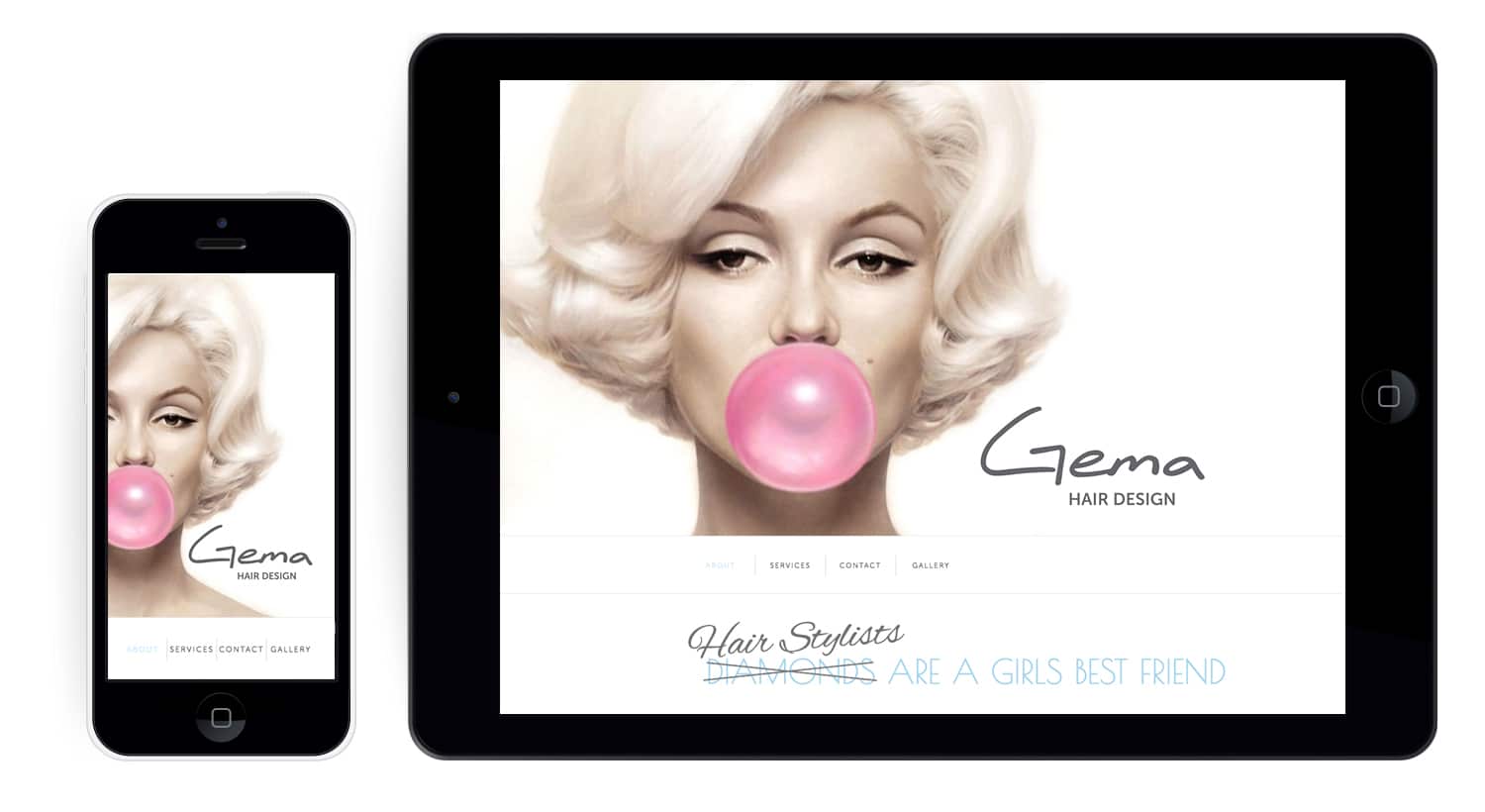 Gema hair design website tablet and phone layout