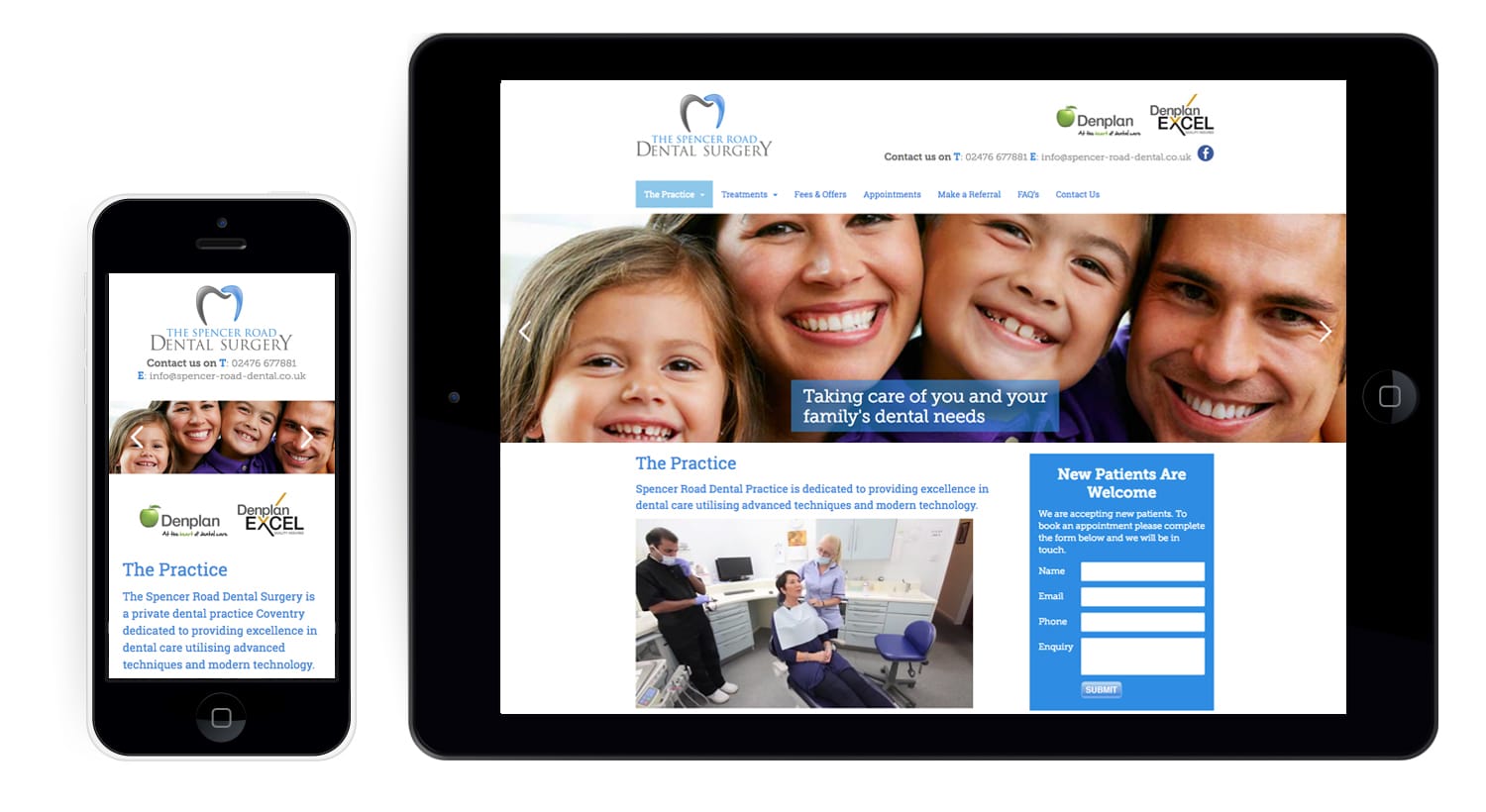 Spencer Road Dental Surgery Website tablet and phone layout