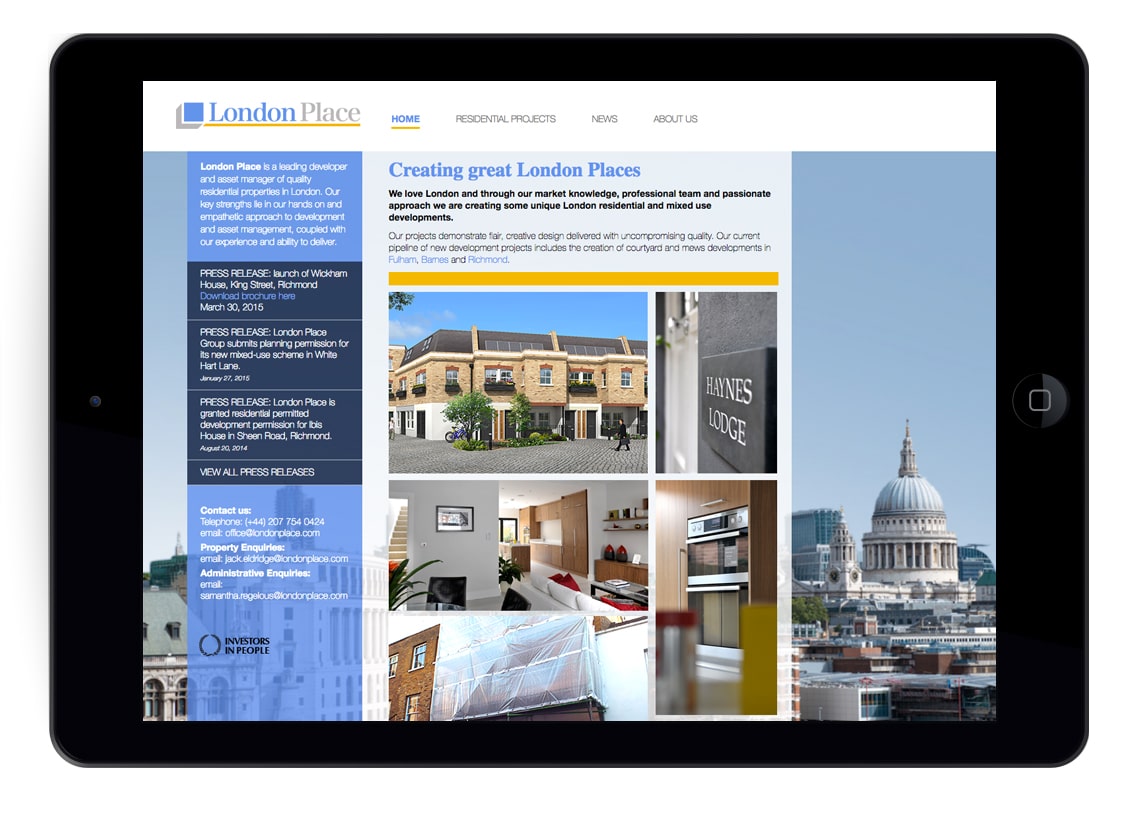 London Place Website Tablet Layout